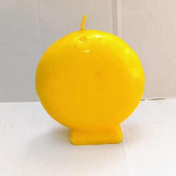 Vintage Yellow Smiley Face Wax Candle-Single Wick-1970s-Unburnt-Unscented-5.5" - Picture 3 of 9
